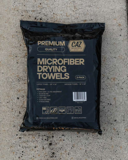 Microfiber Drying Towels (2-Pack) – 1400 GSM Twisted Loop, Large 24"×36" + Medium 16"×24"