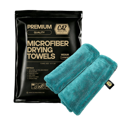 Microfiber Drying Towels (2-Pack) – 1400 GSM Twisted Loop, Large 24"×36" + Medium 16"×24"